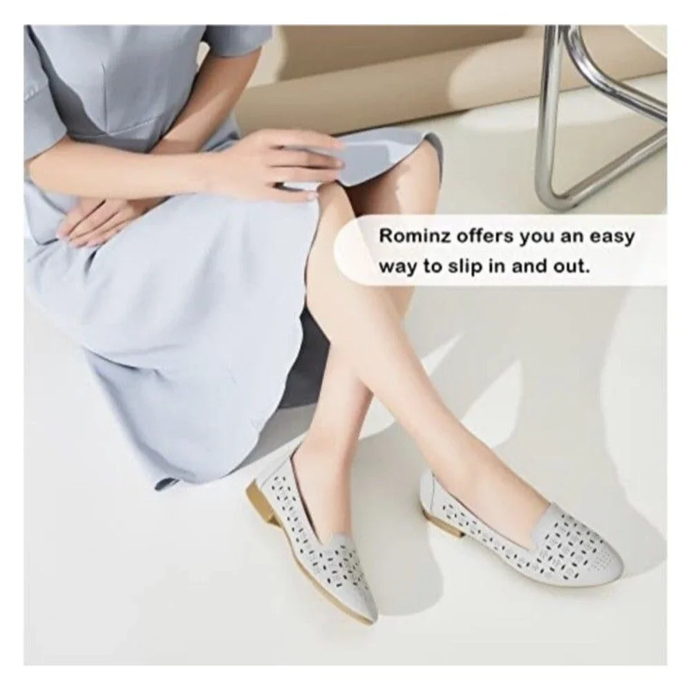 Rominz Women's Flats Shoes Comfortable Grey PU Leather Ballet Flats Size 6